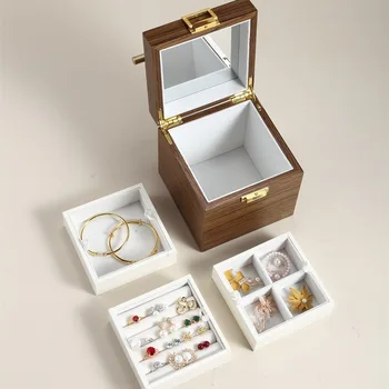 Luxusné Drevené Šperky Box Organizátor Tri vrstvy, Šperky Skladovanie Prípade Dar Rakve Náušnice Krúžky Náhrdelník Šperkov, Boxy