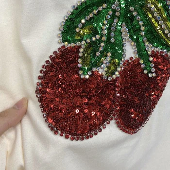 Luxusné jahoda korálkové sequin výšivky high-end t-shirt ženy 2020 nové letné voľné bavlna krátky rukáv bežné topy t tričko