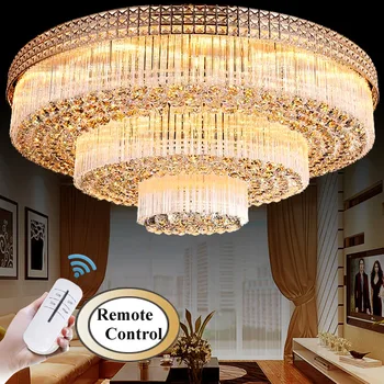 Luxusné LED zlaté obývacia izba kolo crystal osvetlenie atmosférických Európsky štýl moderné lampy podlhovasté tri vrstvy stropné svetlá