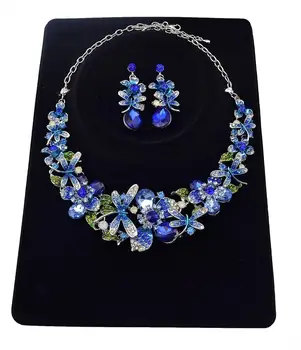 Luxusné Modrá Fialová Jasné, Crystal Veľký Kvet Vyhlásenie Náhrdelník & Náušnice Šperky Sady pre Ženy, Svadobné Svadobné Party Šperky