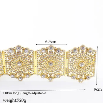 Luxusné Nové Veľké Veľkosti svadobné šaty pásy V Zlate Plný Kryštály Duté Kvet Ženy Pás Reťazca turecký Kaftan Šperky Pásu