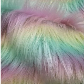 Luxusné Rainbow Umelú Kožušinu Tkaniny Jacquard Umelé Plyšové Immitation Vlna Vlasy Farebné Pásy Golier Hračka Cosplay DIY Kožušiny Textílie