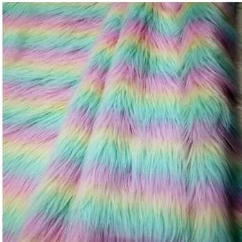 Luxusné Rainbow Umelú Kožušinu Tkaniny Jacquard Umelé Plyšové Immitation Vlna Vlasy Farebné Pásy Golier Hračka Cosplay DIY Kožušiny Textílie