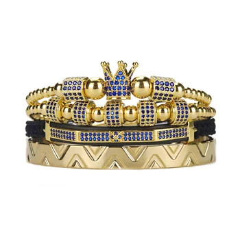 Luxusné Royal King Koruny Mužov Náramok z Nerezovej ocele náramok Modrý duch CZ Loptu korálky pyramídy náramky & prívesky pre Mužov Šperky