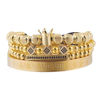 Luxusné Royal King náramok nastaviť medi korálky cz zobrazili kľúčové tlačidlá z Nehrdzavejúcej ocele náramok macrame mužov náramky & prívesky pre mužov šperky