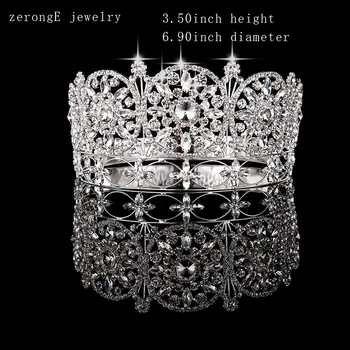 Luxusné Veľké, vysoko kvalitné full circle koruny sprievod miss world drahokamu kolo plné tiara koruny rôzne farby koruny pre ženy