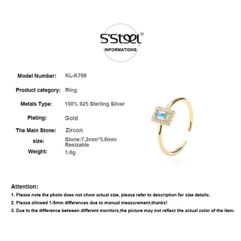 Luxusné Zirkón Krúžok Reálne 925 Sterling Silver Gold Color Otvorte Nastaviteľné Snubné Prstene Pre Ženy Šperky Anillo Mujer Bague Femme