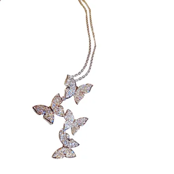 Luxusné Žena Crystal Motýľ, Prívesky, Náhrdelníky, Strieborné Farba Zvierat Svadobné Šperky Roztomilý Reťazca Náhrdelníky Pre Ženy