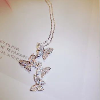 Luxusné Žena Crystal Motýľ, Prívesky, Náhrdelníky, Strieborné Farba Zvierat Svadobné Šperky Roztomilý Reťazca Náhrdelníky Pre Ženy