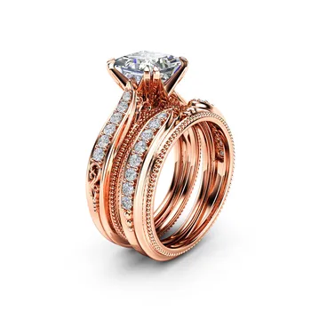 Luxusné Žena Crystal Zirkón Svadobný Prsteň 18KT Rose Gold Plný Módy, Šperkov Sľub Zásnubné Prstene Pre Ženy
