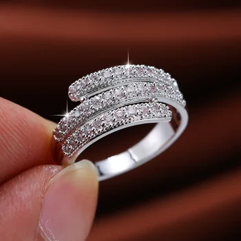 Luxusné Žena White Crystal Kamenný Kruh Roztomilý Zirkón Strieborná Farba Snubné Prstene Pre Ženy Vintage Svadobné Geometrické Zásnubný Prsteň