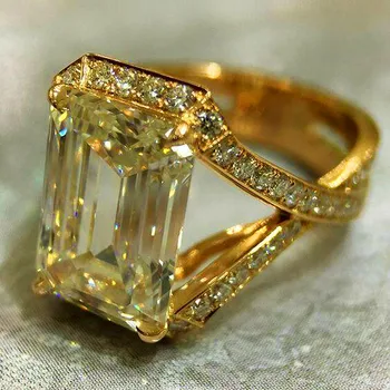 Luxusné Ženské Veľké Suqare Krúžok Jedinečný Štýl Crystal Žlté Zlato Vyplnené Snubný Prsteň Módne Sľub Zásnubné Prstene Pre Ženy