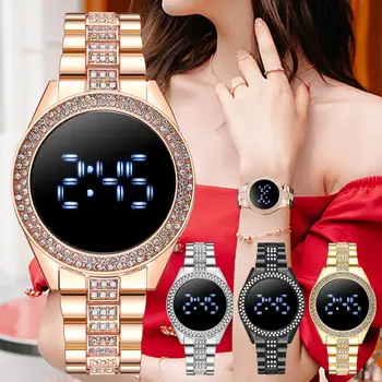 Luxusné Ženy Zliatiny Kapela Led Hodinky Módne Ldies Diamond Digitálne Náramkové Hodinky Elegantné Feamle Elektronické Hodiny Reloj Mujer