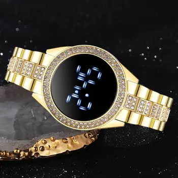 Luxusné Ženy Zliatiny Kapela Led Hodinky Módne Ldies Diamond Digitálne Náramkové Hodinky Elegantné Feamle Elektronické Hodiny Reloj Mujer