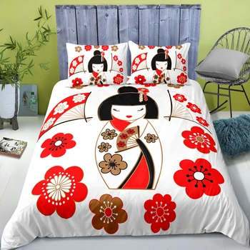 Luxusný bytový Textil Japonské Čerešňové Kvety Štýl 2/3ks posteľná bielizeň Nastaviť Posteľ Kryt Obliečky na Vankúš Sady