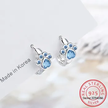 Luxusný Elegantný Štýl Šperky Modré Crystal 925 Sterling Silver Šperky Pre Ženy Roztomilý Pes Packa Obruče Náušnice FQL20011