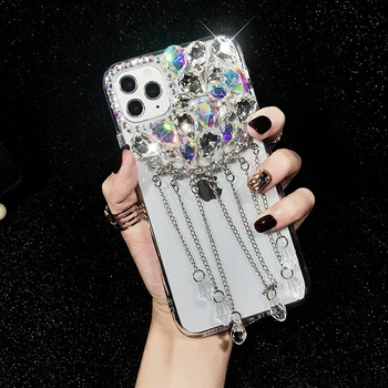 Luxusný Lesk Diamond Prívesok Strapec Crystal Telefón puzdro Pre iPhone 11 Pro MAX SE 2020 X XR XS 6 7 8 Plus 12 Kryt Bling Mäkké