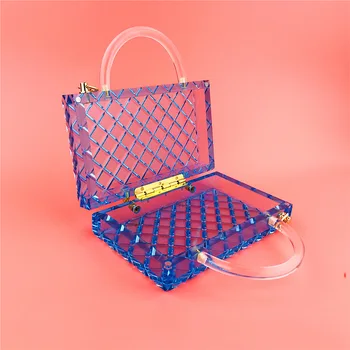 Luxusný Transparentný Blue & Priehľadný Akrylový Box Koberčeky Ženy Peňaženky a Kabelky Strana Spojka Taška Večer Taška Taška cez Rameno