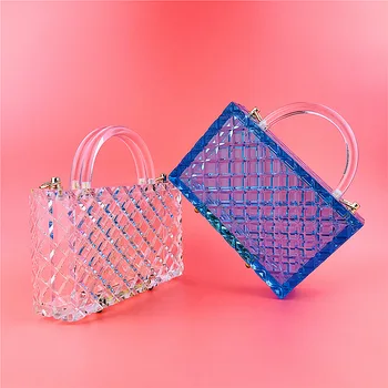 Luxusný Transparentný Blue & Priehľadný Akrylový Box Koberčeky Ženy Peňaženky a Kabelky Strana Spojka Taška Večer Taška Taška cez Rameno