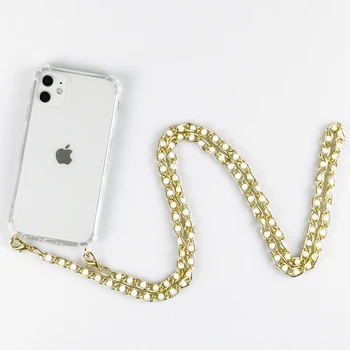 Luxusný Transparentný Pearl popruh Reťazca Náhrdelník Prípade mobilného Telefónu, Pre iPhone 11 pro 7 8 6s 6P XR XS Max Mäkký Kryt s Kovový Remienok