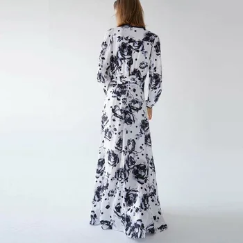 LVWOMN Šaty Žena Za 2021 Vintage Kvetinový Tlač tvaru Tlačidlá Midi Šaty Žien Chic Dlhý Rukáv Bežné Elegantné Dlhé Šaty