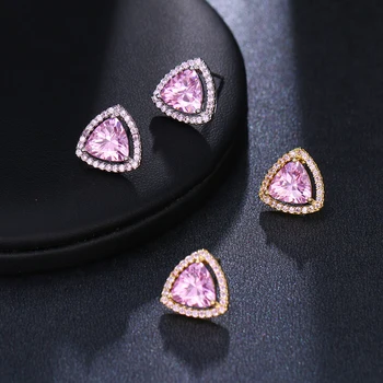 LXOEN Kórea Módne Šperky Trojuholník Náušnice Zirkón Luxusné Elegantné Roztomilý Ružový Kryštál Stud Náušnice pre Ženy Darček