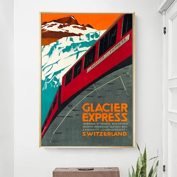 Lyžiarske v Zermatt vo Švajčiarsku Lyžovanie Vintage Retro Cestovné Klasické Plátno Maľovanie Kraft Plagáty na Stenu-Nálepky Domova Rodiny Darček