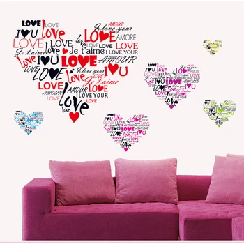 LÁSKA srdce tvar Samolepky na Stenu spálne Izby Home Decor Art Obtlačky romantický Tapety, dekorácie, nálepky adesivo de parede