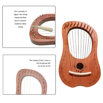 Lýra Harfa, 10 String Dreva Telo Dreva Dyhy Top String Nástroj Telo Prístroja s Ladenie Kľúča a Cestovná Taška