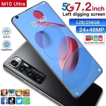 M10 Ultra 7.2 Palcový 5G 8core 128/256 GB Android10 celú Obrazovku Inteligentného Telefónu Dual SIM Mobilný Telefón 6000mAh Octa-Core Mobilný Telefón