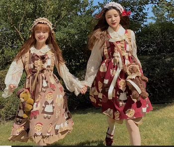 Macko tlač lolita jsk šaty princezná loli krásne sladké lolita Japonský kawaii palác dievča bowknot Prehrabať tea party