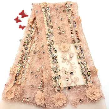Madison francúzsky Blush Pink Čipky Textílie Tylu Čistej Tkaniny 2020 Vysokej Kvality Afriky Čipky, Výšivky Afriky Šnúrky S 3D Kvety