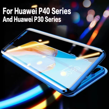 Magnetické Adsorpcie Prípade Huawei P40 Lite Pro Shockproof Kryt Na Huawei P30 Lite Pro Tvrdeného Skla Späť Prípade Taška nový shell