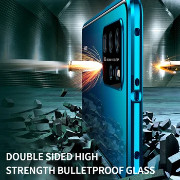 Magnetické Kovové Dvojité Bočné Sklo Prípade Huawei P30 P40 Lite Mate 20 Česť 20 30 V30 Pro Nova 5 6 7 SE Fotoaparát ochranný Kryt