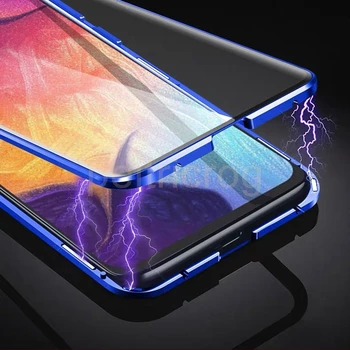 Magnetické Kovové Puzdro Pre Samsung Galaxy Note 20 10 Pro 8 9 S10 S9 S8 S20 Plus S20 Ultra A50 A70 A51 A71 Dvojité Bočné Sklo Kryt