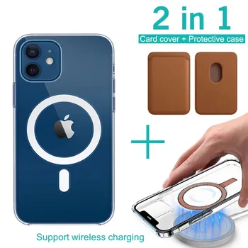 Magnetické Magsafe Bezdrôtový Ochranné Telefón Prípade Peňaženky Karty Držiteľa puzdro Pre iPhone 12 Pro Max Mini Luxusné Kožené Vrecko Kryt