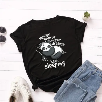 Majte Na Spanie Panda Print T Shirt Ženy Krátky Rukáv O Krk Voľné Tričko Lete Ženy Tee Tričko Topy Camisetas Mujer