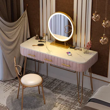 Make-up Tabuľky Nábytok s LED Svetlo Zrkadlo Mramoru Ploche Multicolor Príborníky pre Spálne Moderné Toaletný Stolík 100 cm