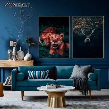 Maliarske plátno pre Obývacia Izba Elk, Slon, Lev, plagát a Vytlačí HD Zvierat Obrázok Nordic Hoom Dekor Moderného umenia maľby