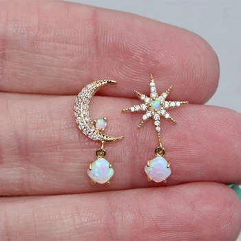 Malé Nádherné Opal Mesiac Pentagram Ženy Náušnice Výročie Svadby Náušnice Strany Šperky, Darčeky Pre Jej