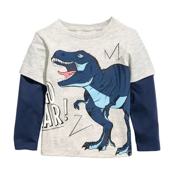 Malý Maven Nové Jeseň Jar Deti Oblečenie T-rex Dinodaur-tlačené Dlhým rukávom O-krku Kvalitnej Bavlny Značky Chlapci Tričko