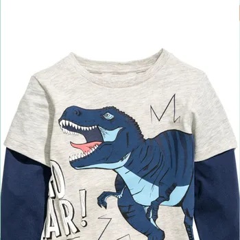 Malý Maven Nové Jeseň Jar Deti Oblečenie T-rex Dinodaur-tlačené Dlhým rukávom O-krku Kvalitnej Bavlny Značky Chlapci Tričko