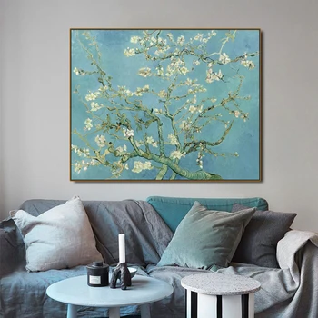 Mandľové kvety Kvety Van Gogh Plátno na Maľovanie Kaligrafie Plagát Vytlačí Obývacia Izba Maľovanie Domáce Dekorácie Obrázok