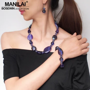 MANILAI Trendy Sady Šperkov Crystal Vyhlásenie, Náhrdelníky, Náramky, Náušnice pre Ženy Náušnice Vyhlásenie Náhrdelník Svadobný Set