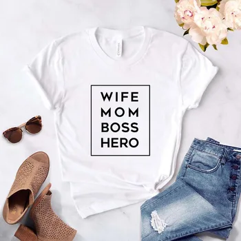 Manželka, Mama Šéf Ženy tričko Bežné Vtipné tričko Lady Vytlačené T-shirt Žena Tee Topy Bežné Ženské tričká Mujer Oblečenie