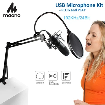MAONO USB Kondenzátorových Mikrofónov Kit Professional Podcast Štúdiový Mikrofón Play&Zapojte Mikrofón pre PC Karaoke v službe YouTube Herné Nahrávanie