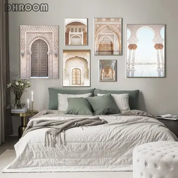 Maroko Arabčina Dvere Architektúry Plátno, Maľovanie Na Cestovanie Krajiny Plagát, Tlač Islamskej Wall Art Obrázok, Fotografia Moslimských Dekor