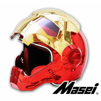 MASEI 610 pokovovanie Chrome electroplate Zlaté Červená IRONMAN Iron Man prilbu na motocykel prilba napoly otvorené tvár prilba ABS motocross fas