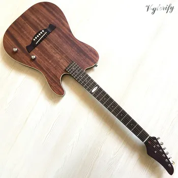 Masívneho mahagónového dreva telo tiché elektrické akustické gitary, 39 palca farba vintage 6 string matný povrch tichý folková gitara