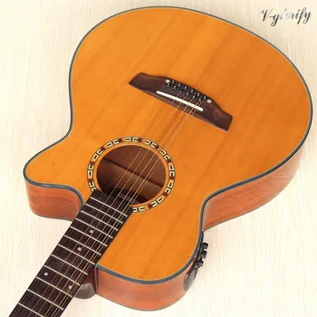 Masívneho smrekového dreva top 12 reťazcové elektrické akustické gitary, 40 palcový prirodzené podanie farieb s vysokým leskom folková gitara s tuner funkcie